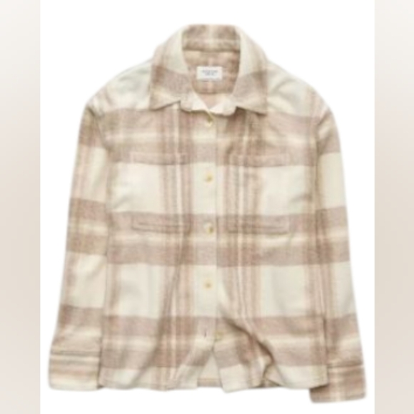 NWT - AMERICAN EAGLE CREAM PLAID FLEECE OVERSIZED - SIZE L - Picture 5 of 9